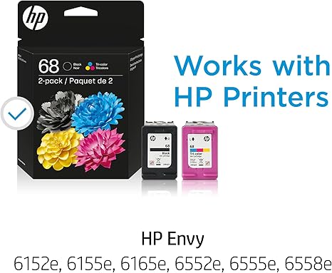 HP 68 Black/Tri-Color Ink Cartridges (2-Pack) | Works Envy 6100e, 6500e Series | Eligible for Instant Ink